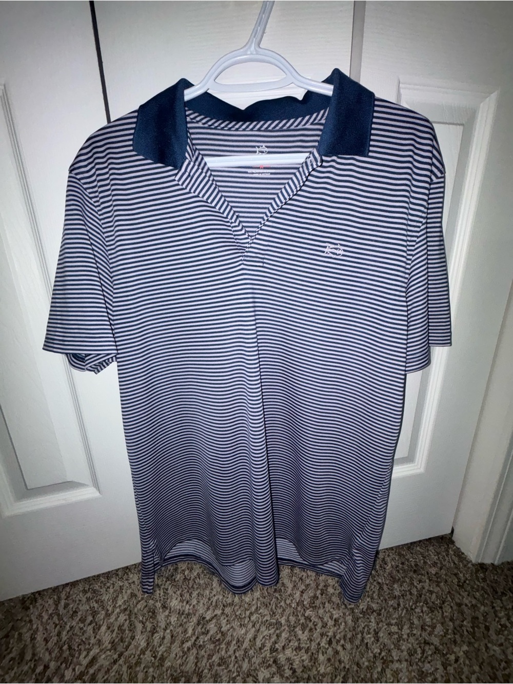 Southern Tide Navy & White Narrow-Striped Polo